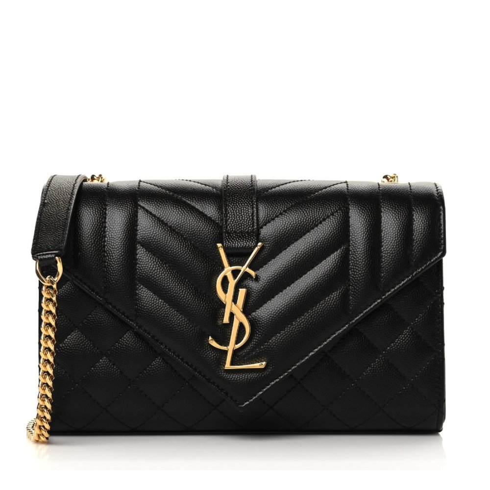 {SAINT LAURENT} YSL Grain De Poudre Tri-Quilt Small College Monogram Satchel